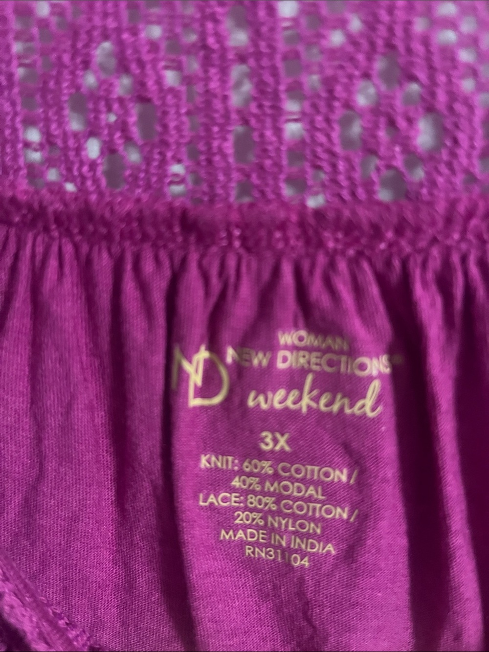 new directions Crochet Panel Scoop Neck Tunic - Fuchsia - Picture 5 of 6